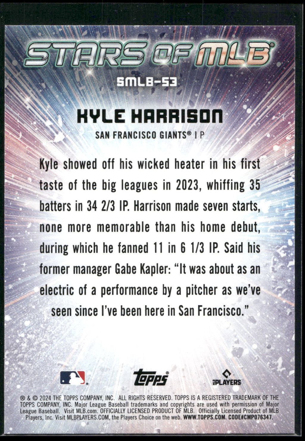 2024 Topps #SMLB-53 Kyle Harrison Stars of MLB