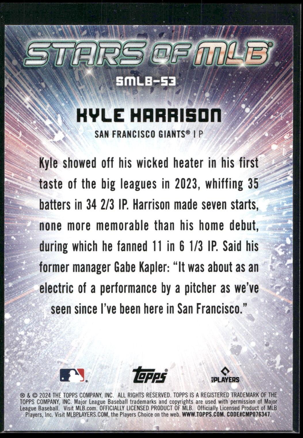 2024 Topps #SMLB-53 Kyle Harrison Stars of MLB