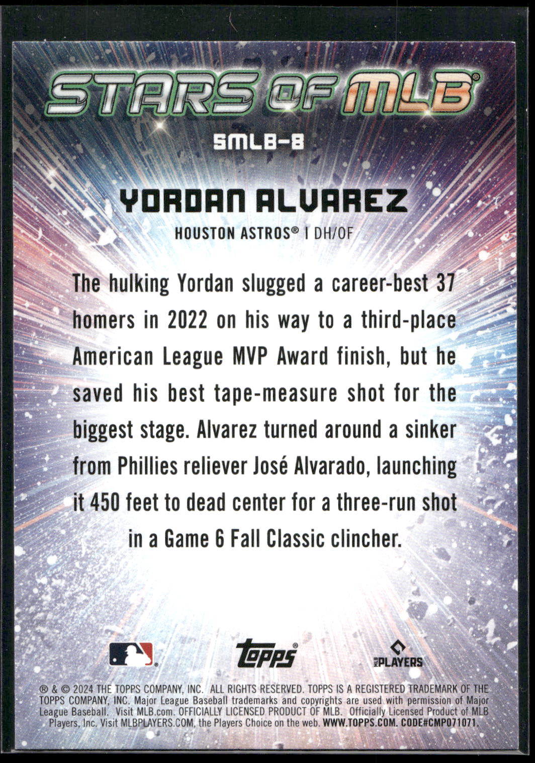 2024 Topps #SMLB-8 Yordan Alvarez Stars of MLB