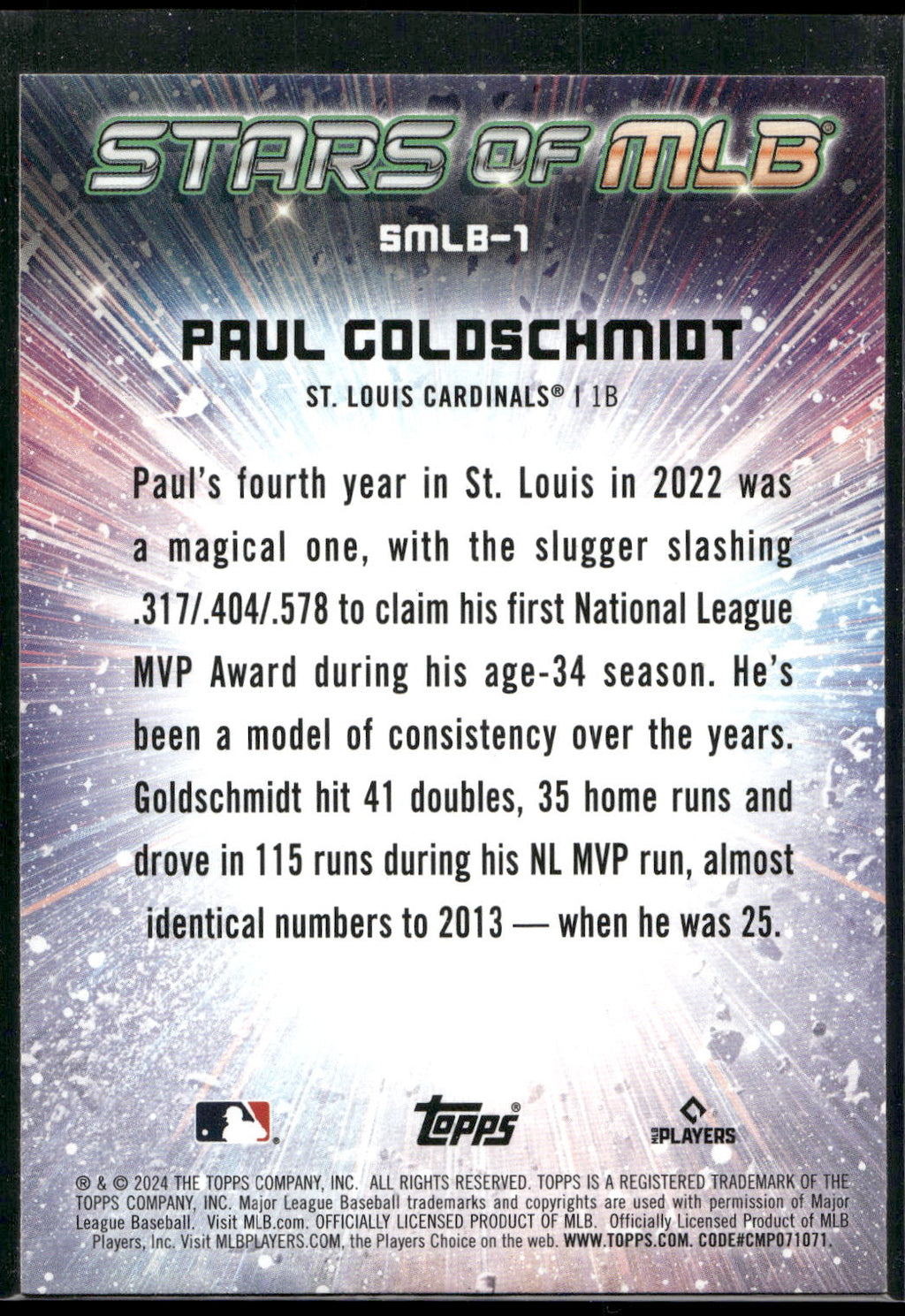 2024 Topps #SMLB-1 Paul Goldschmidt Stars of MLB