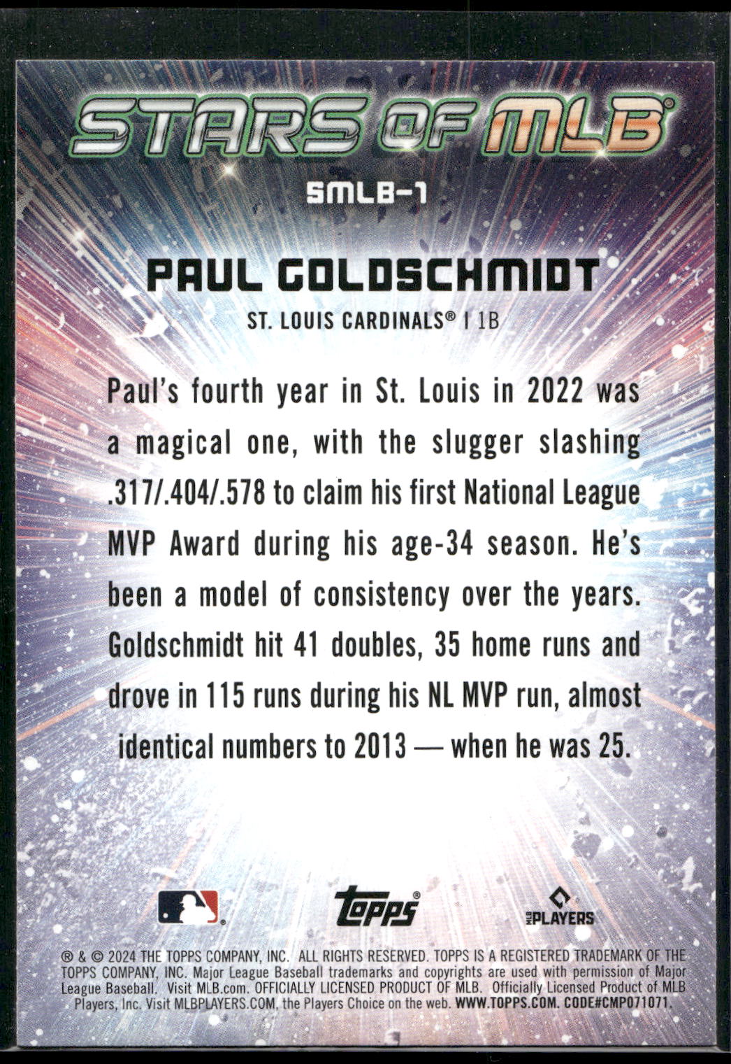 2024 Topps #SMLB-1 Paul Goldschmidt Stars of MLB