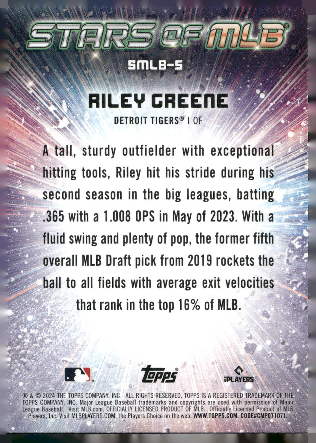 2024 Topps #SMLB-5 Riley Greene Stars of MLB