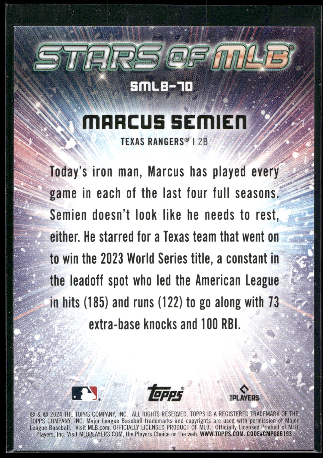 2024 Topps Update #SMLB-70 Marcus Semien Stars of MLB
