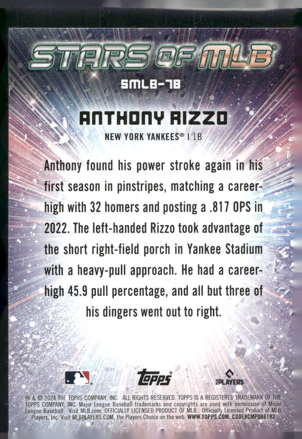 2024 Topps Update #SMLB-78 Anthony Rizzo Stars of MLB