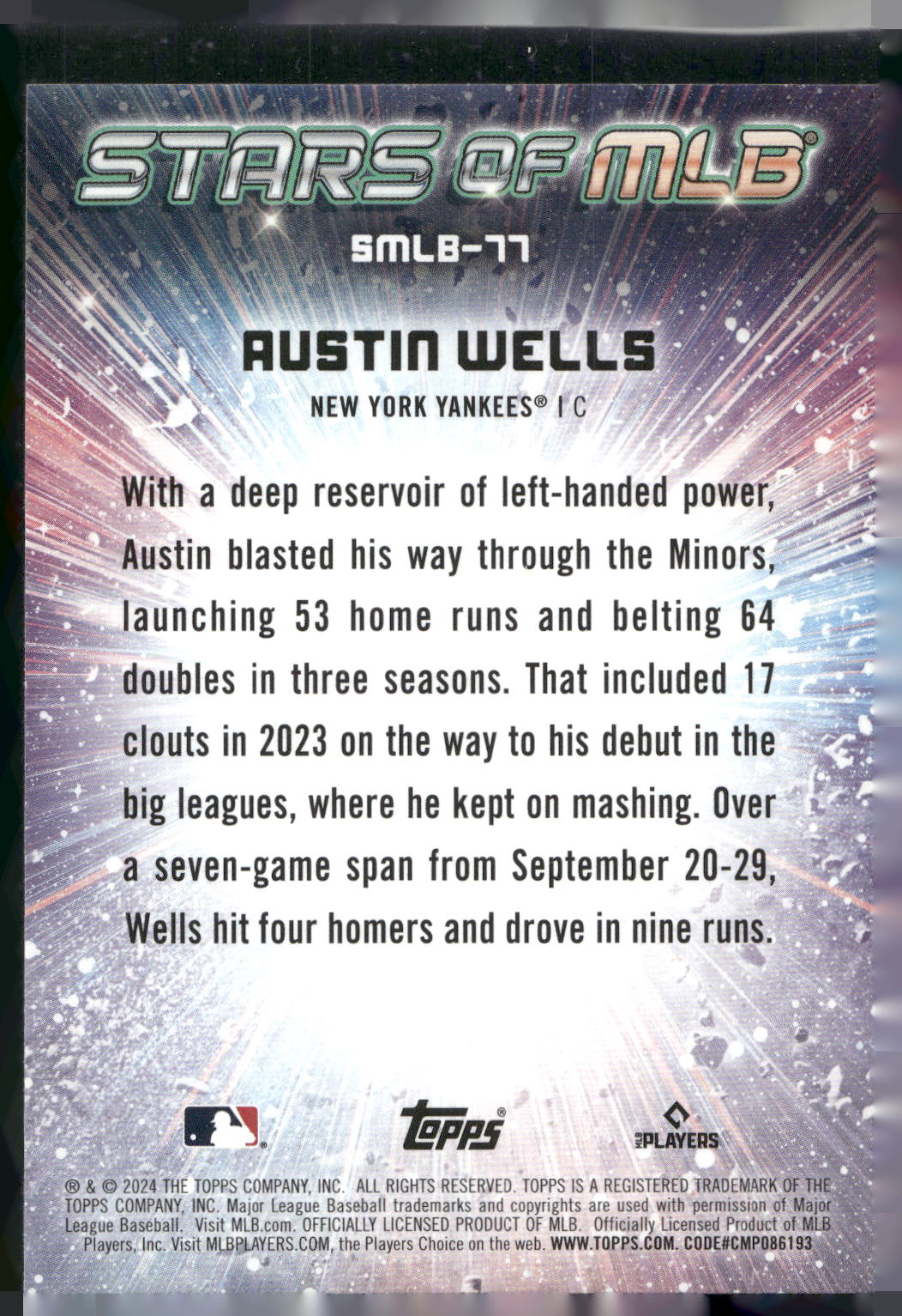 2024 Topps Update #SMLB-77 Austin Wells Stars of MLB