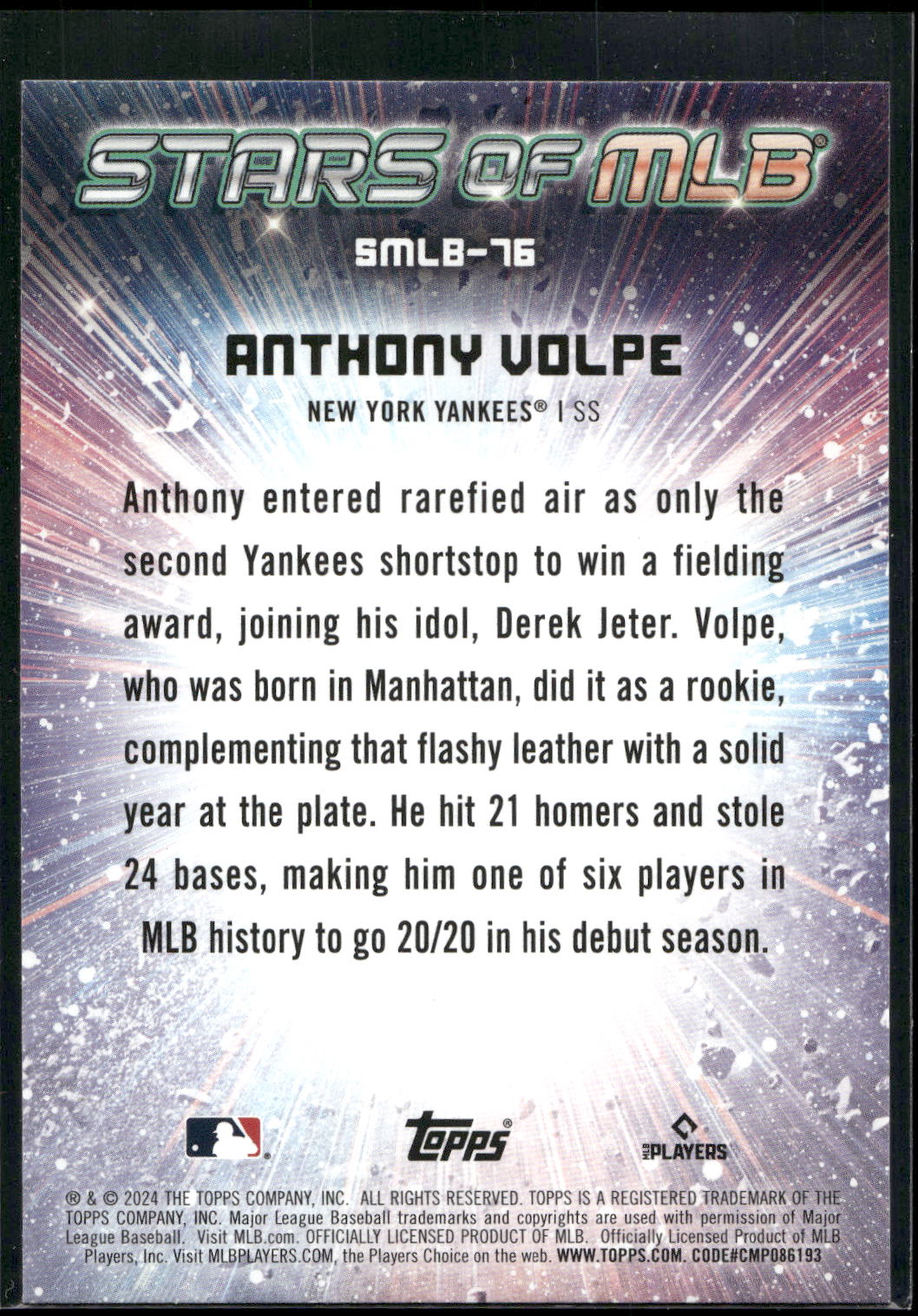 2024 Topps Update #SMLB-76 Anthony Volpe Stars of MLB