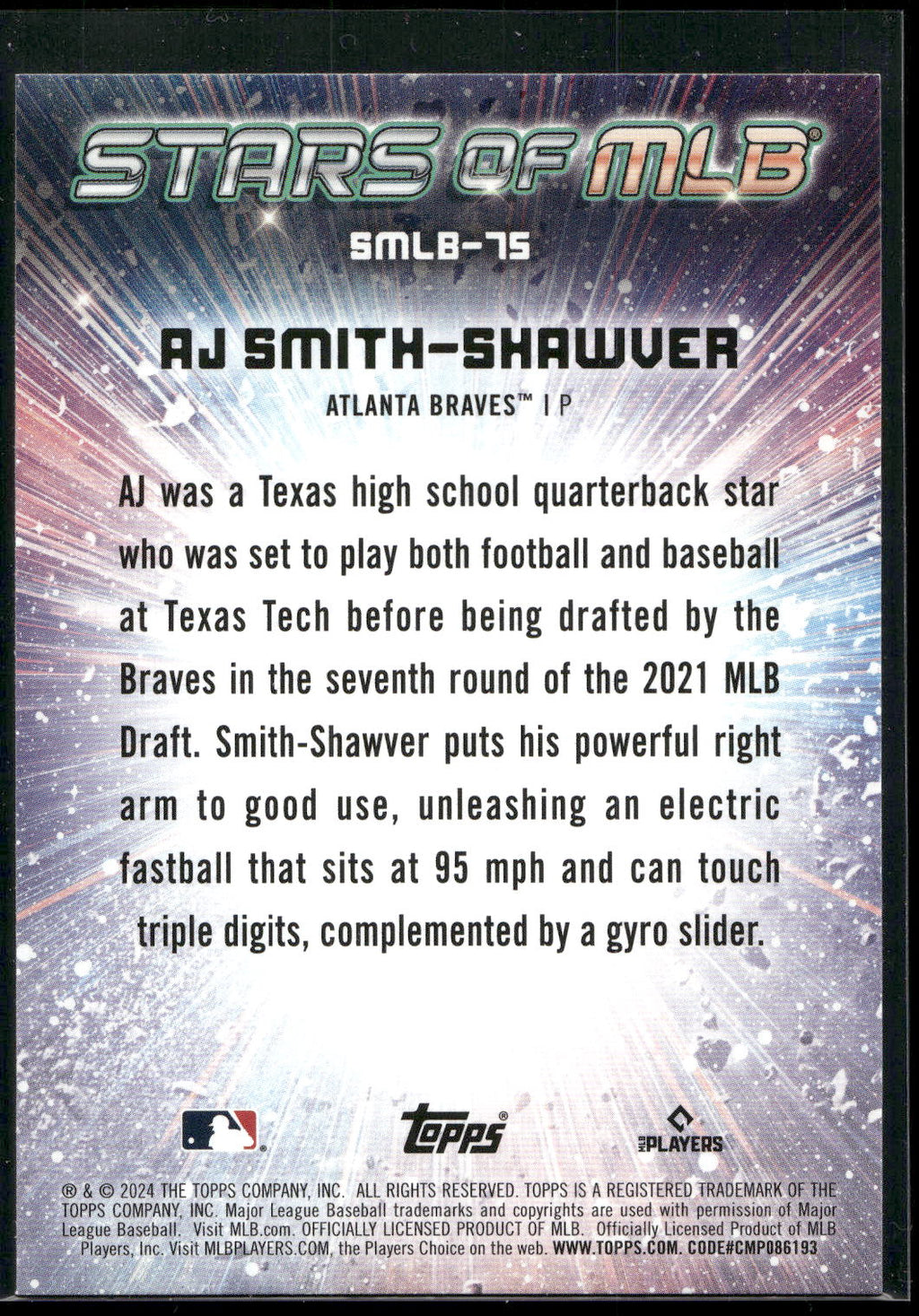 2024 Topps Update #SMLB-75 AJ Smith-Shawver Stars of MLB