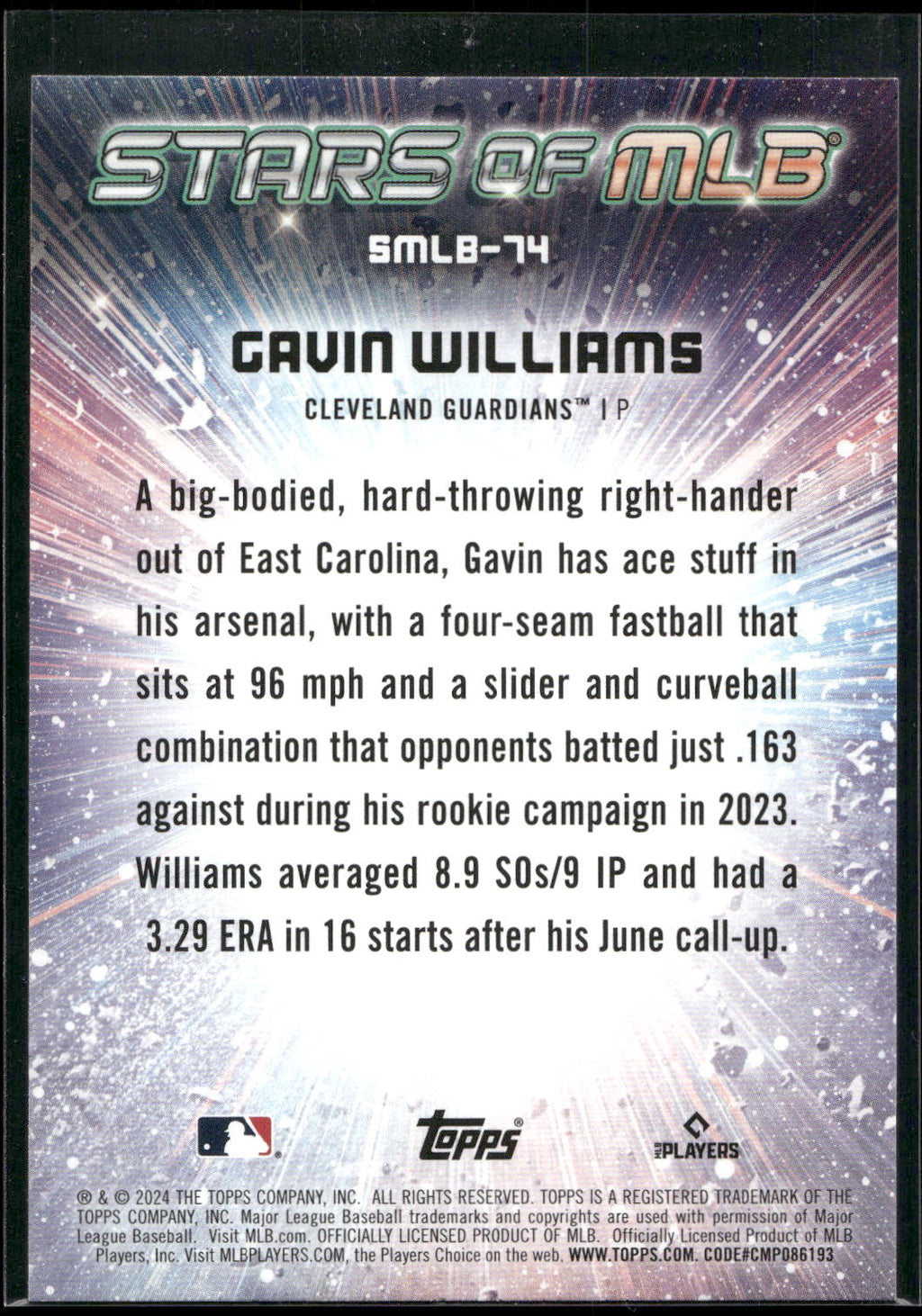 2024 Topps Update #SMLB-74 Gavin Williams Stars of MLB