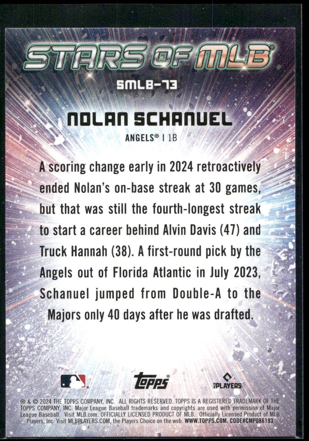 2024 Topps Update #SMLB-73 Nolan Schanuel Stars of MLB