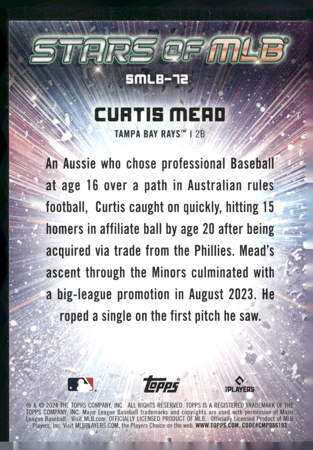 2024 Topps Update #SMLB-72 Curtis Mead Stars of MLB