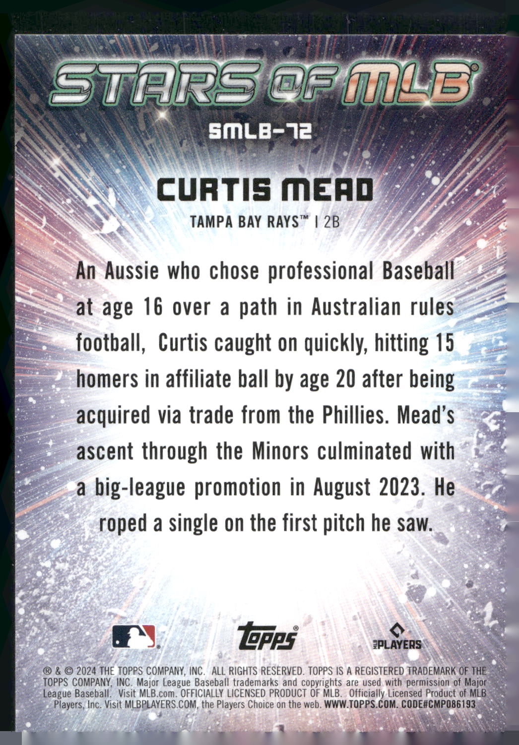 2024 Topps Update #SMLB-72 Curtis Mead Stars of MLB