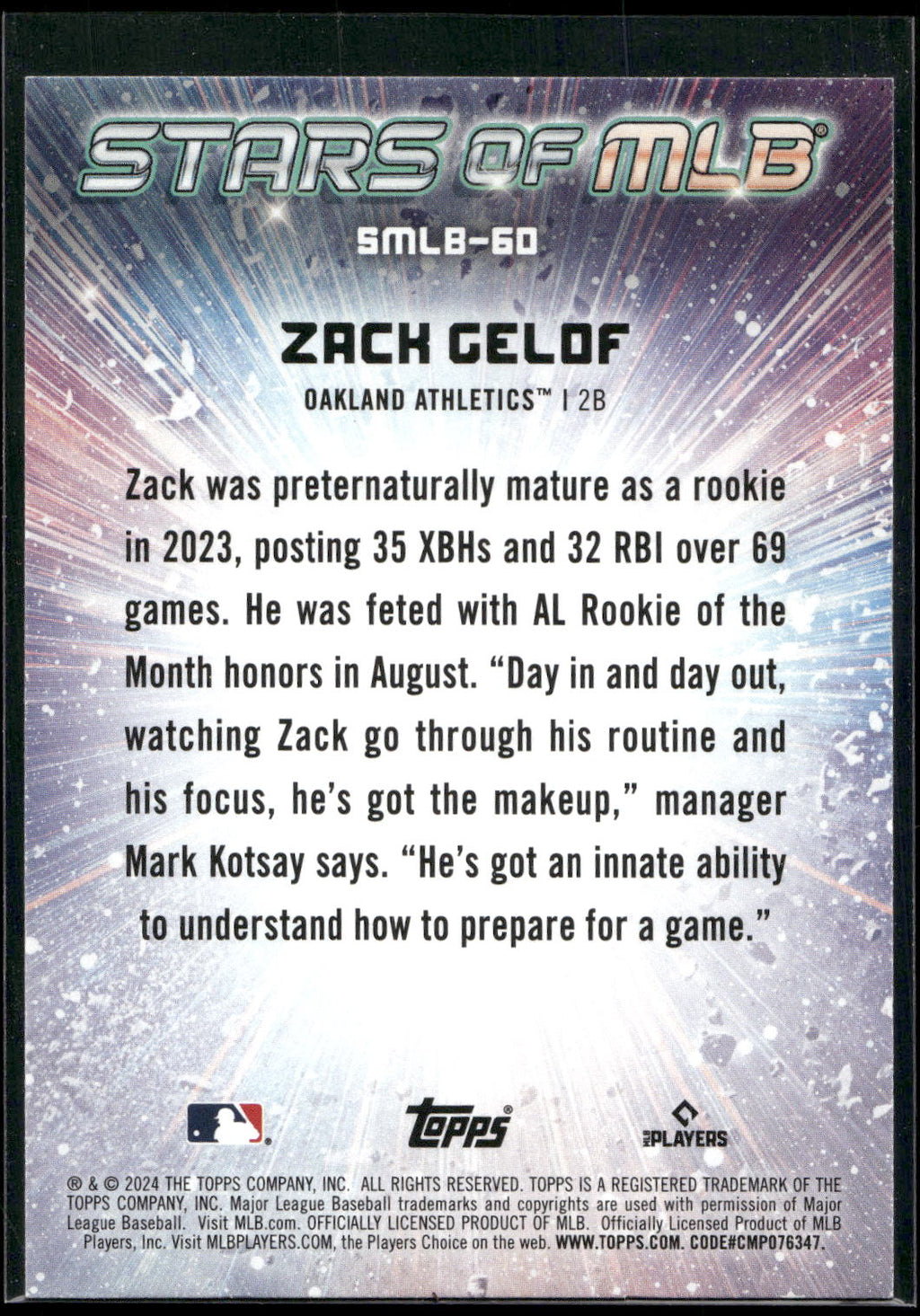 2024 Topps #SMLB-60 Zack Gelof Stars of MLB