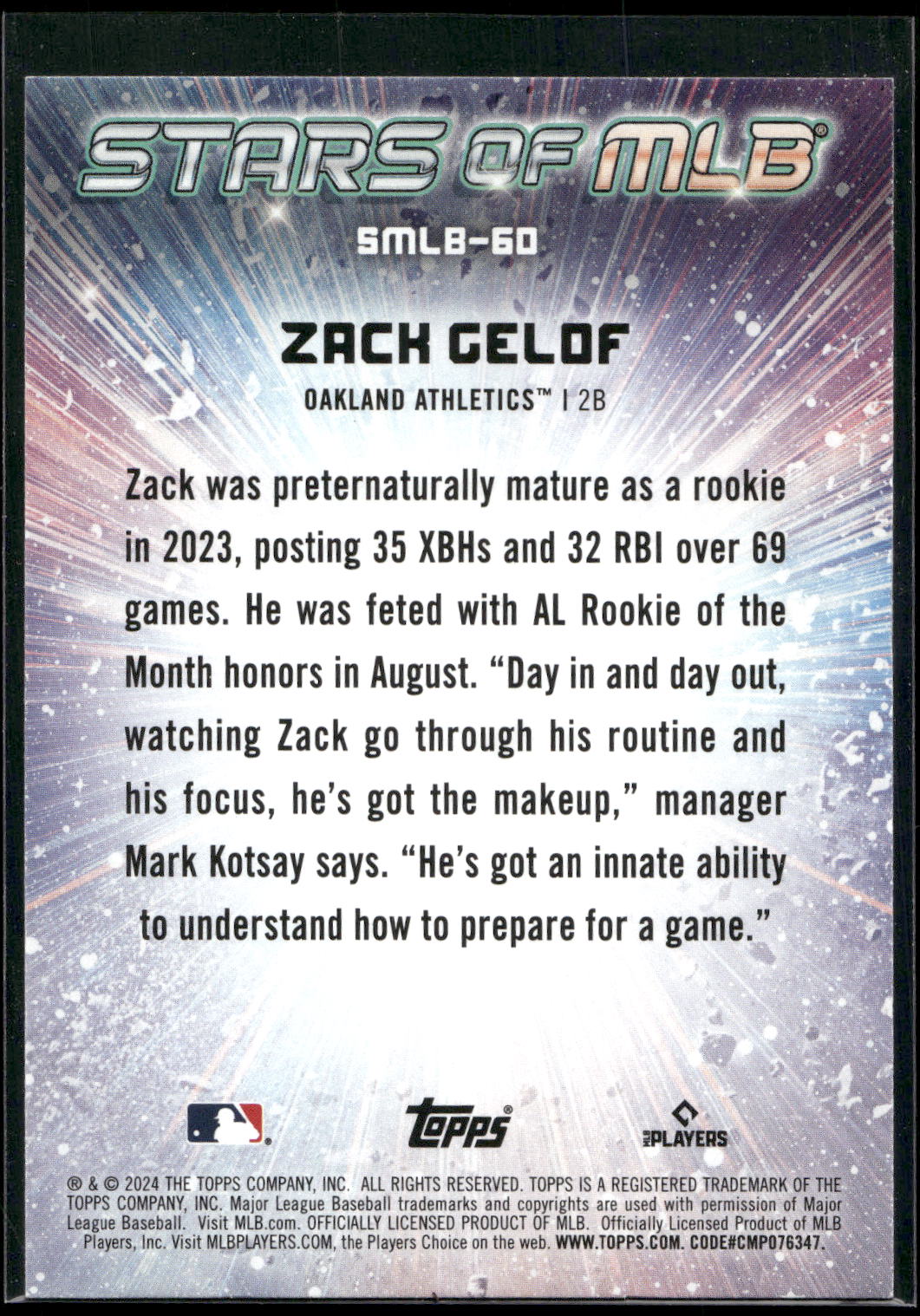 2024 Topps #SMLB-60 Zack Gelof Stars of MLB