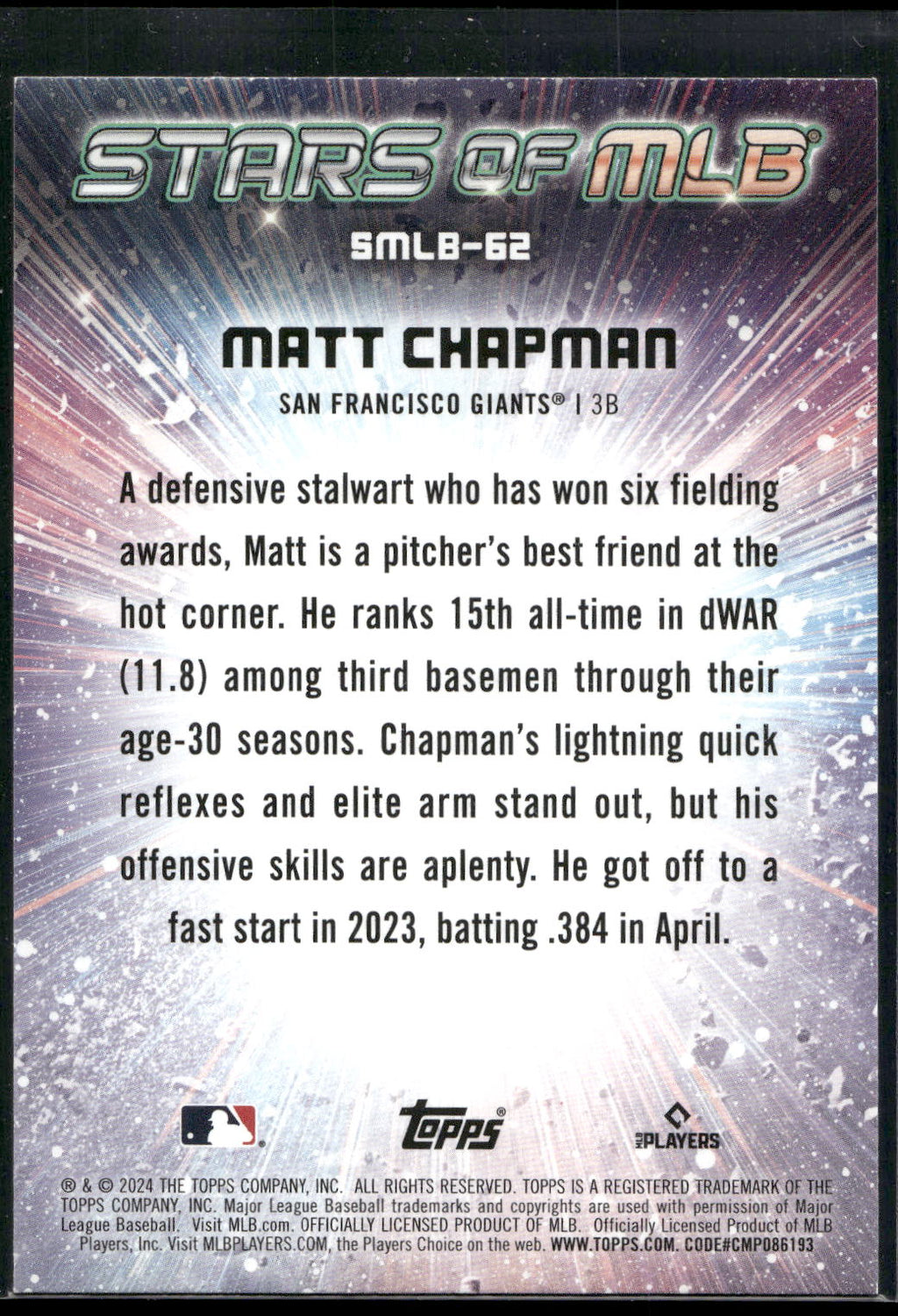 2024 Topps Update #SMLB-62 Matt Chapman Stars of MLB