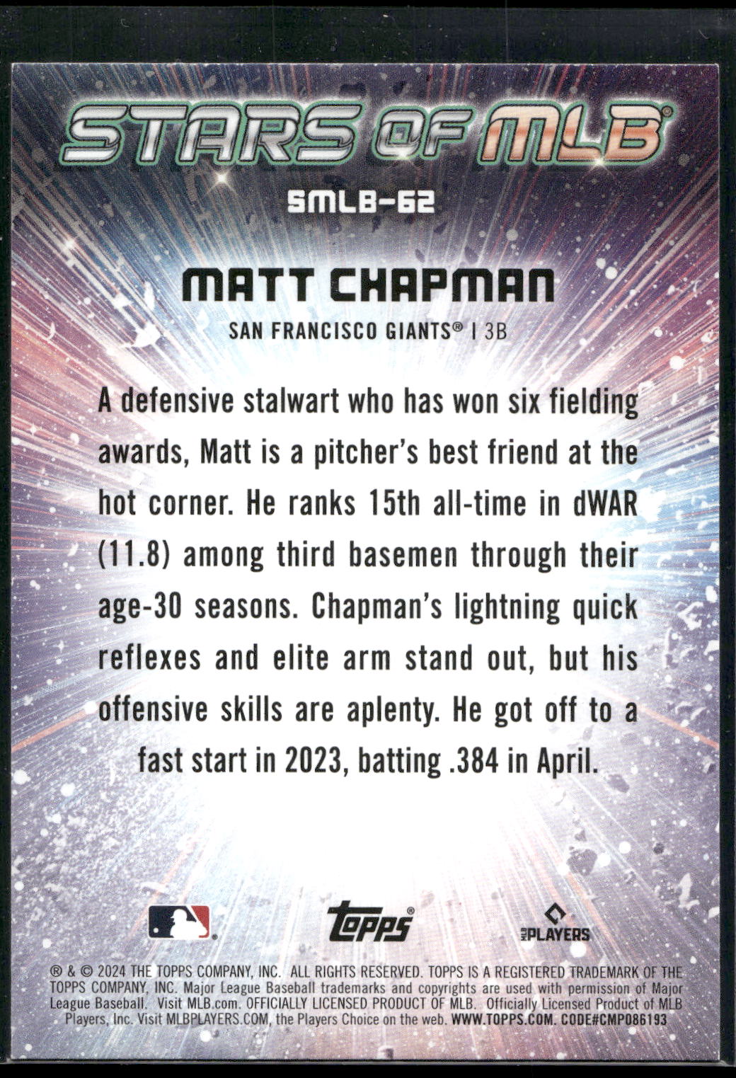 2024 Topps Update #SMLB-62 Matt Chapman Stars of MLB
