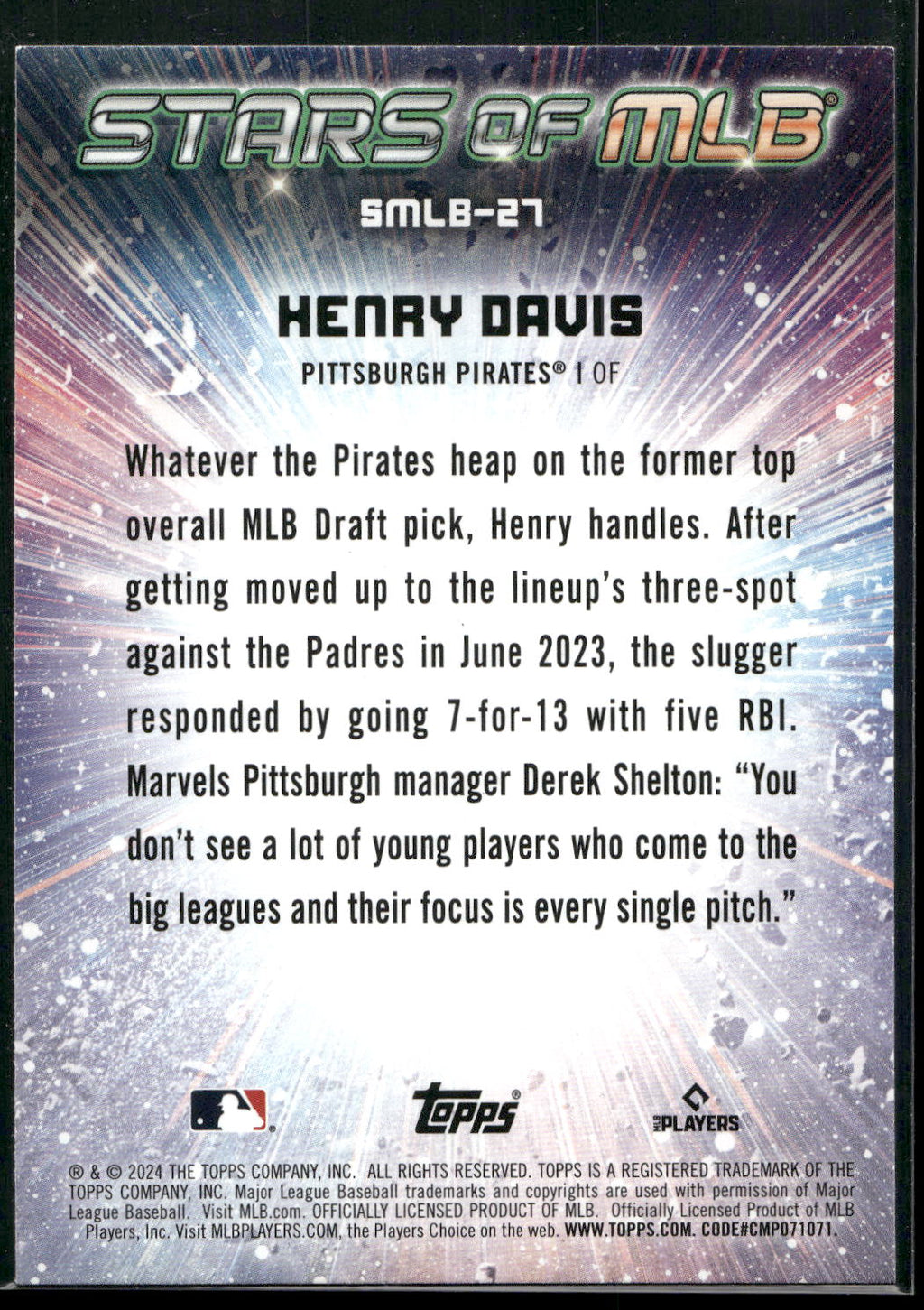 2024 Topps #SMLB-27 Henry Davis Stars of MLB