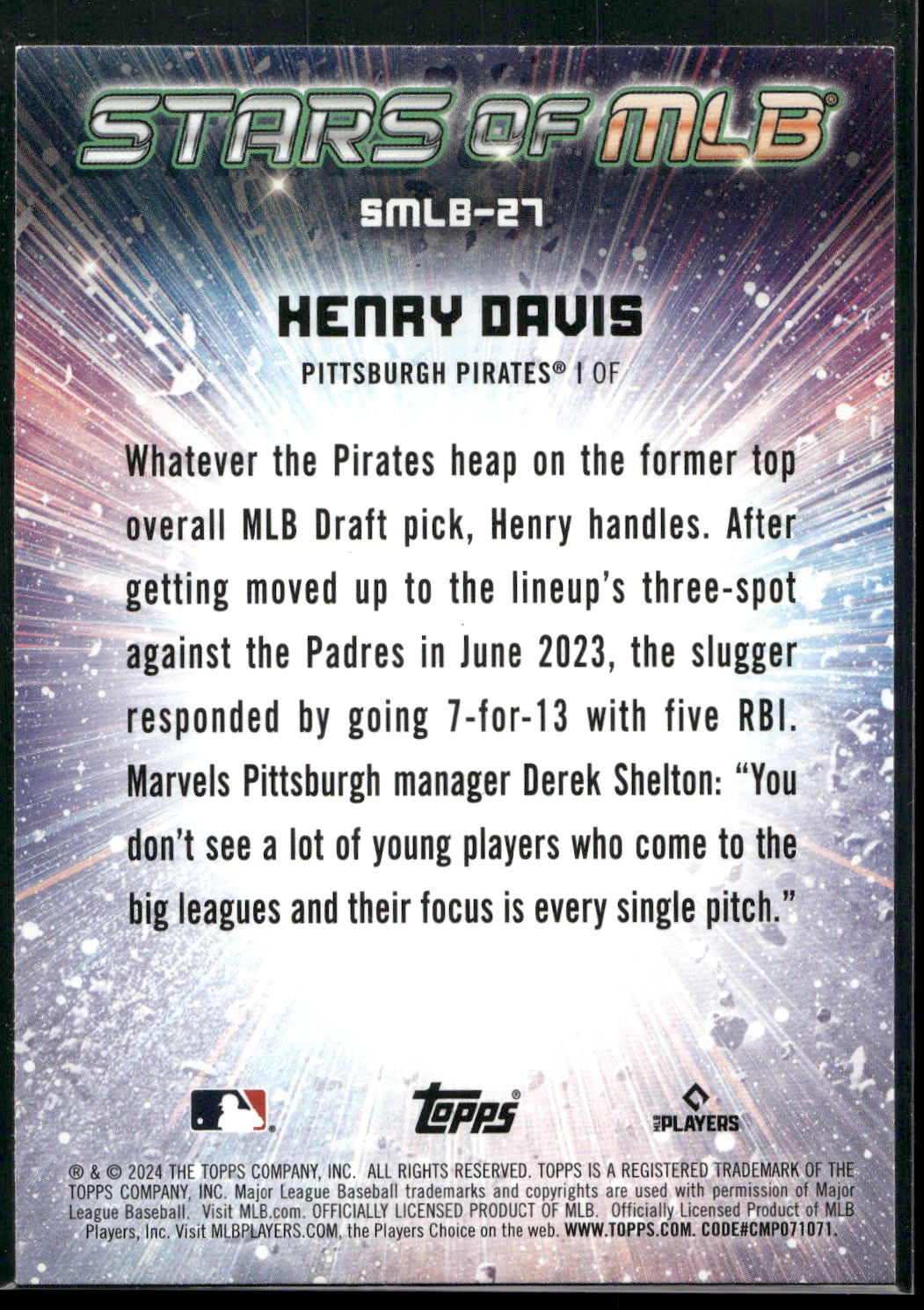 2024 Topps #SMLB-27 Henry Davis Stars of MLB
