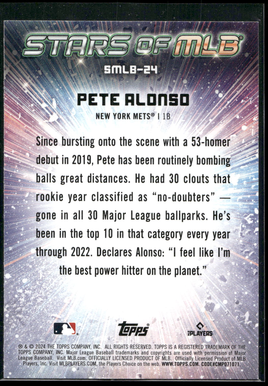 2024 Topps #SMLB-24 Pete Alonso Stars of MLB