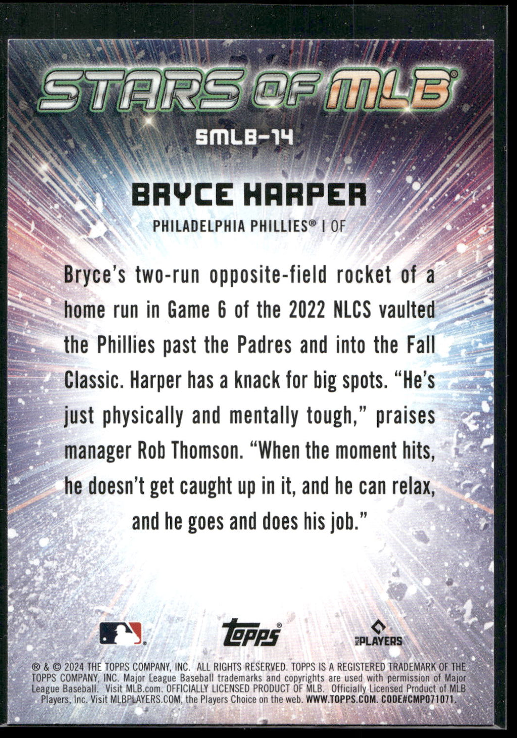 2024 Topps #SMLB-14 Bryce Harper Stars of MLB