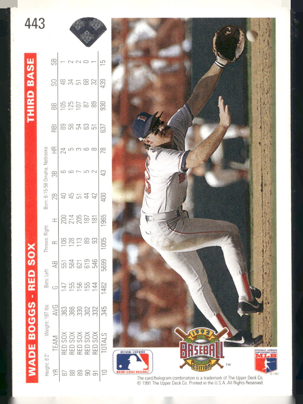 1992 Upper Deck #443 Wade Boggs