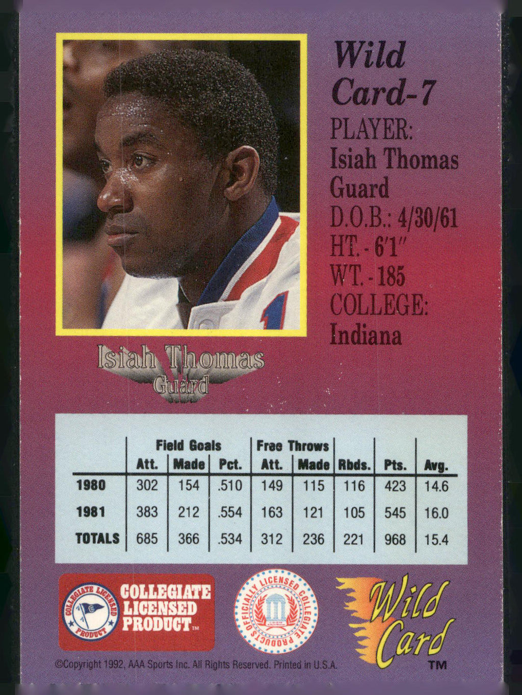 1991-92 Wild Card #7a Isiah Thomas