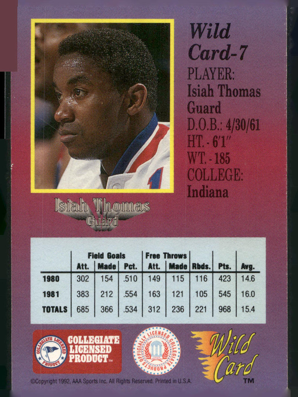1991-92 Wild Card #7a Isiah Thomas