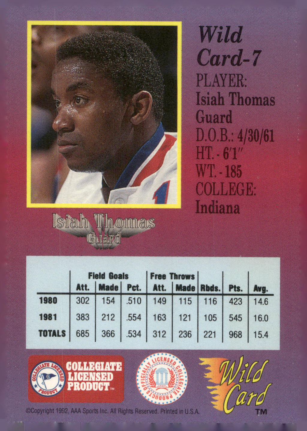 1991-92 Wild Card #7a Isiah Thomas