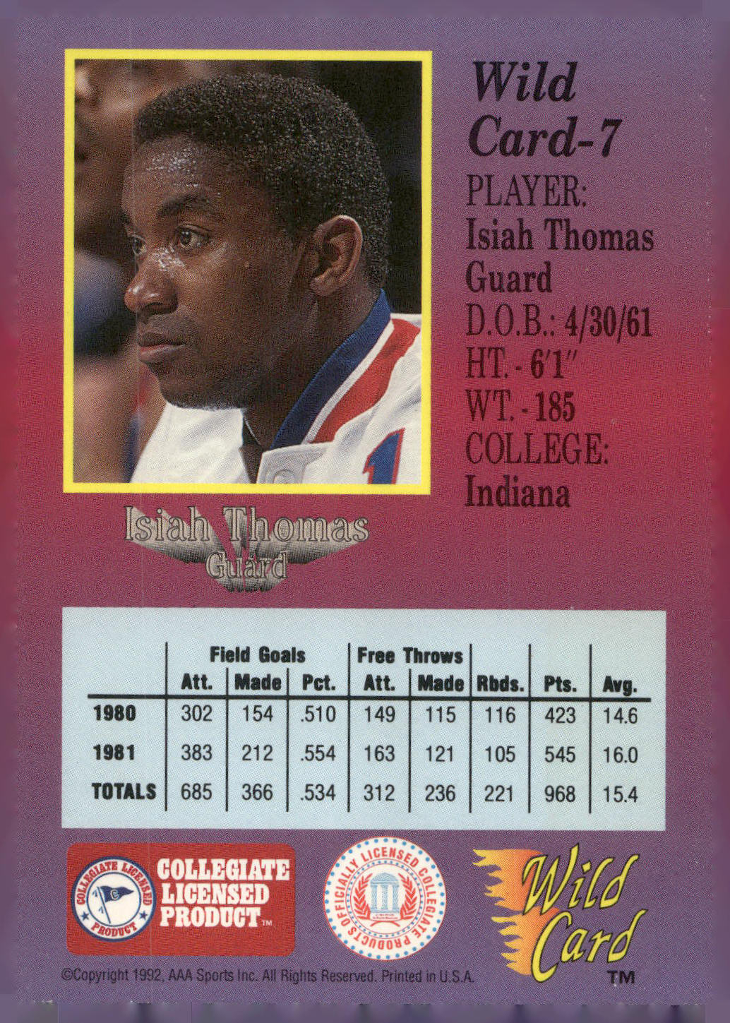 1991-92 Wild Card #7a Isiah Thomas