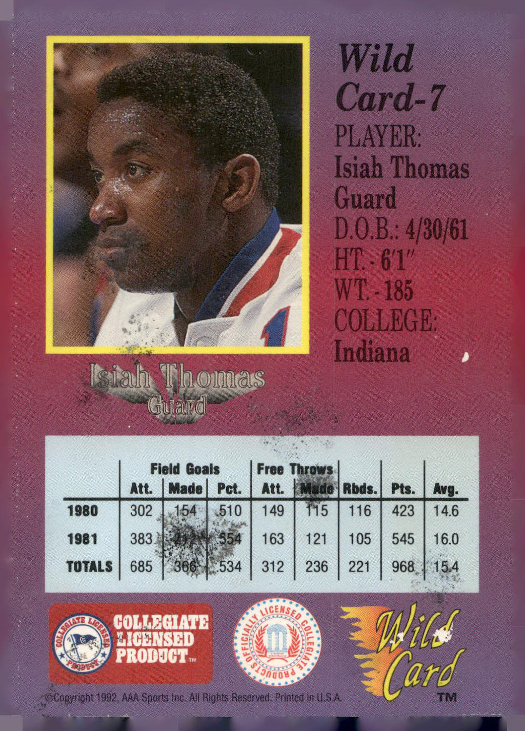 1991-92 Wild Card #7a Isiah Thomas