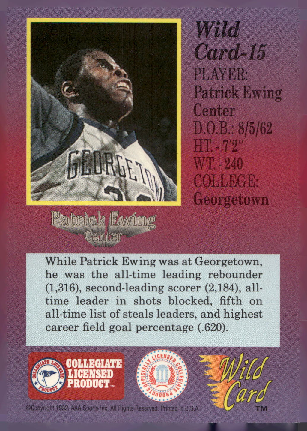 1991-92 Wild Card #15 Patrick Ewing