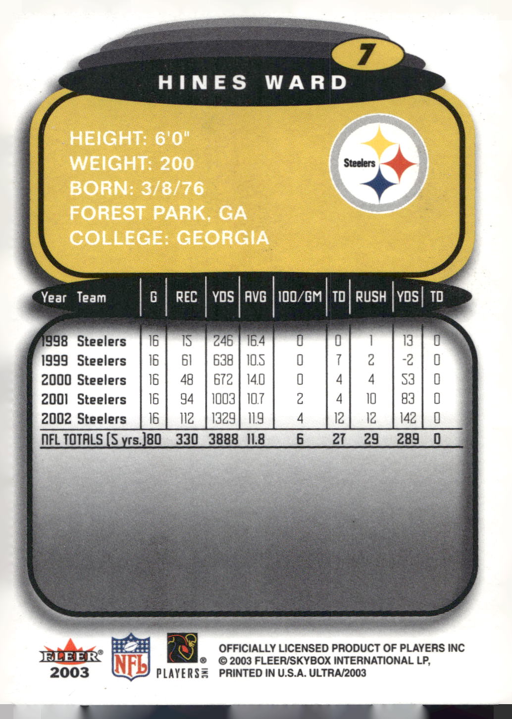 2003 Ultra #7 Hines Ward