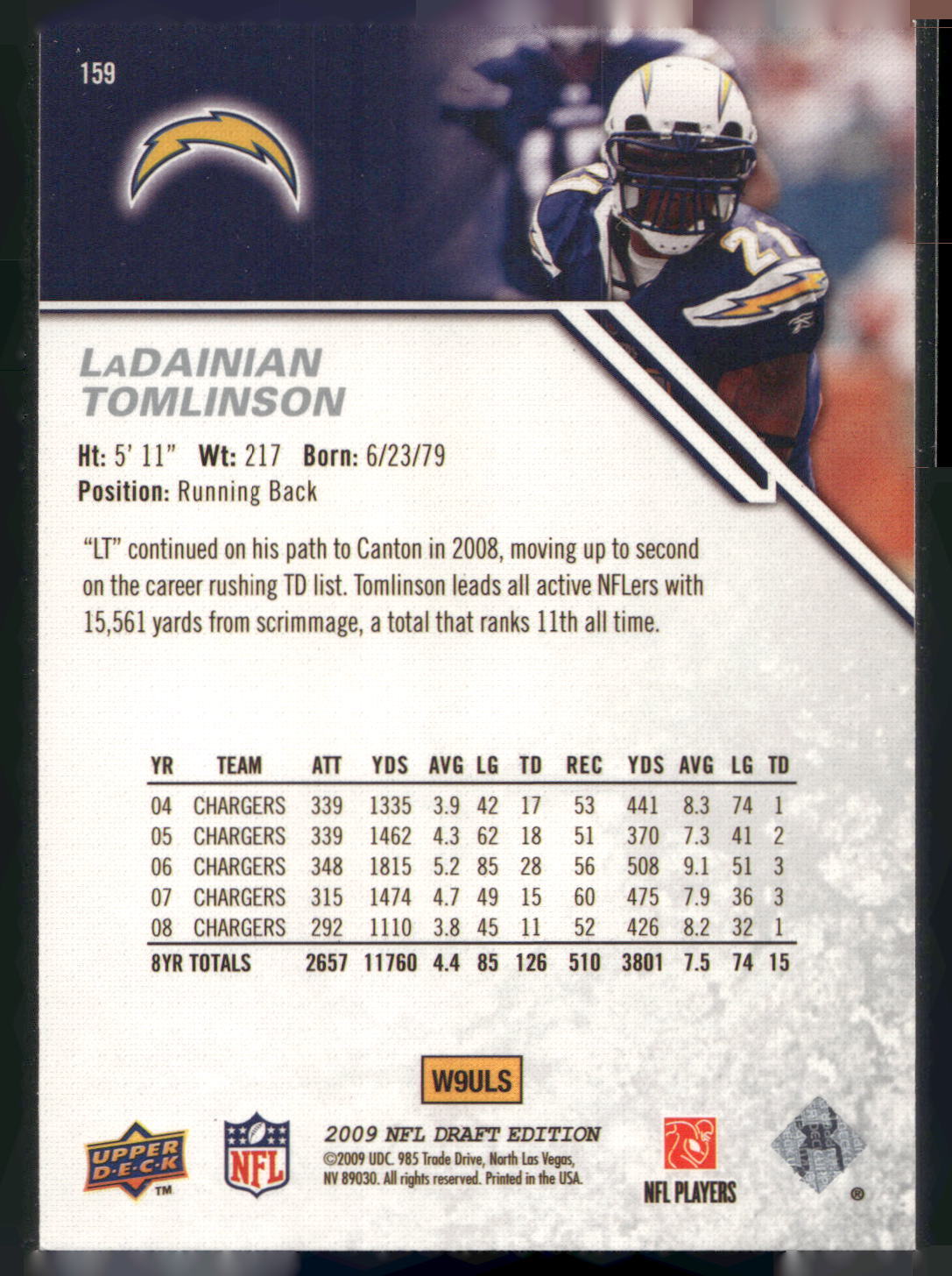 2009 Upper Deck Draft Edition #159 LaDainian Tomlinson
