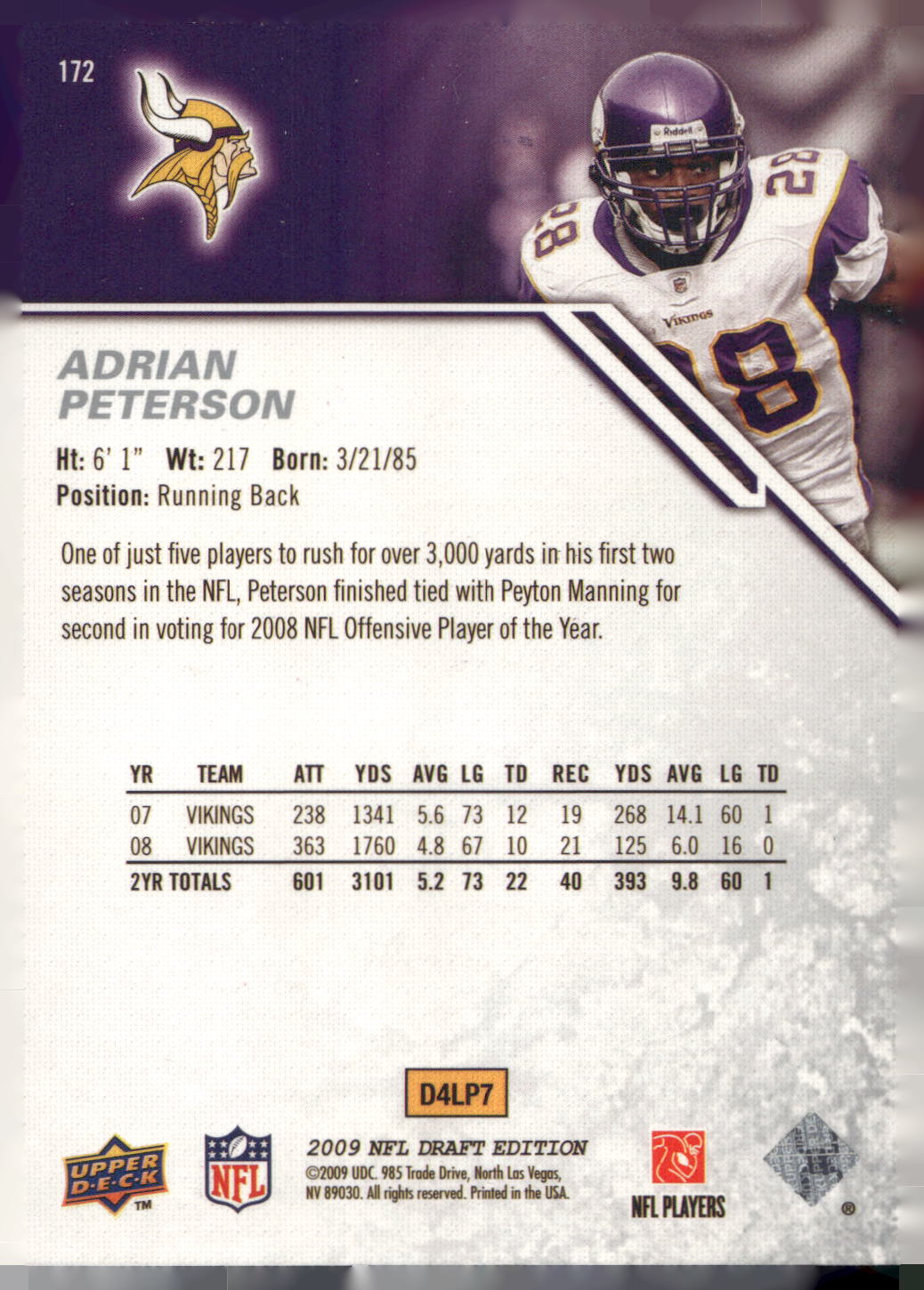 2009 Upper Deck Draft Edition #172 Adrian Peterson