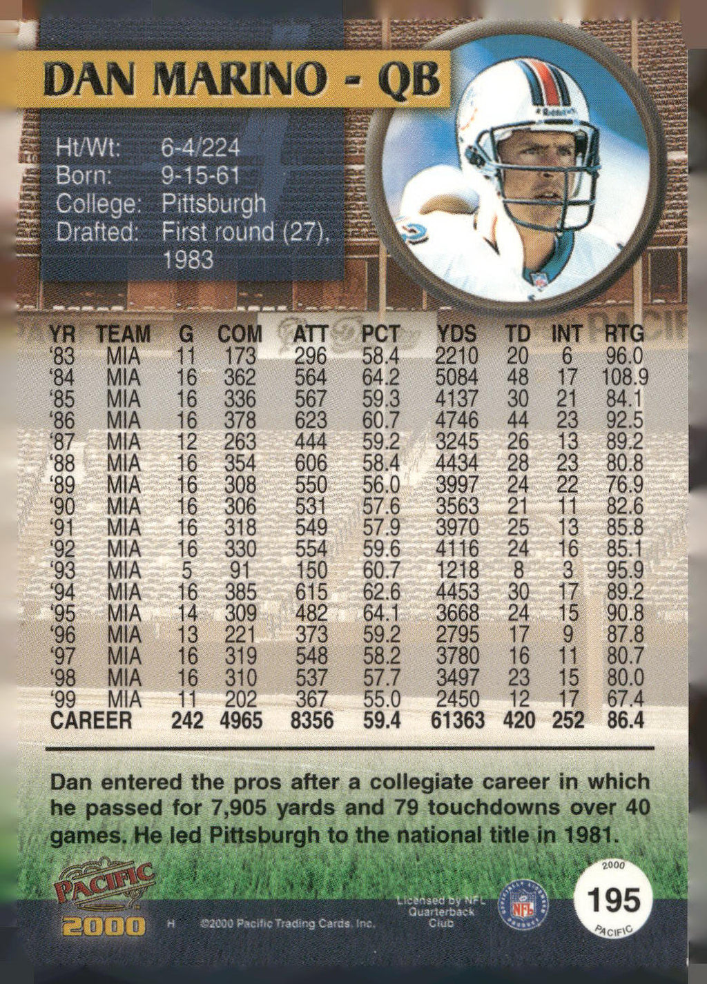 2000 Pacific #195 Dan Marino
