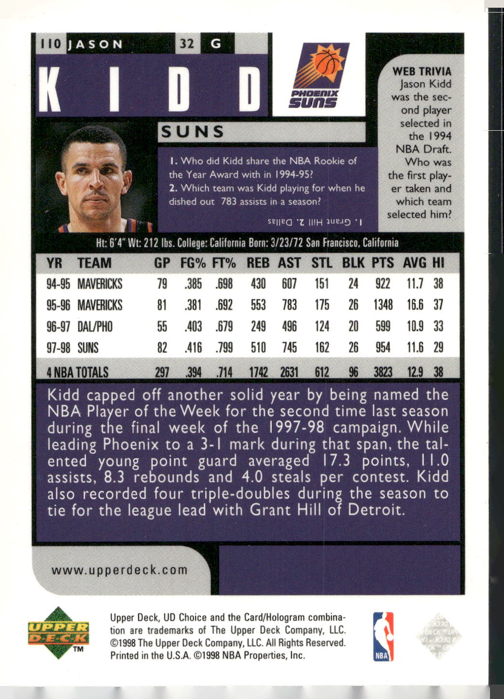 1998-99 UD Choice #110 Jason Kidd