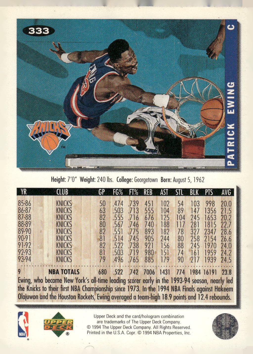 1994-95 Collector's Choice #333 Patrick Ewing