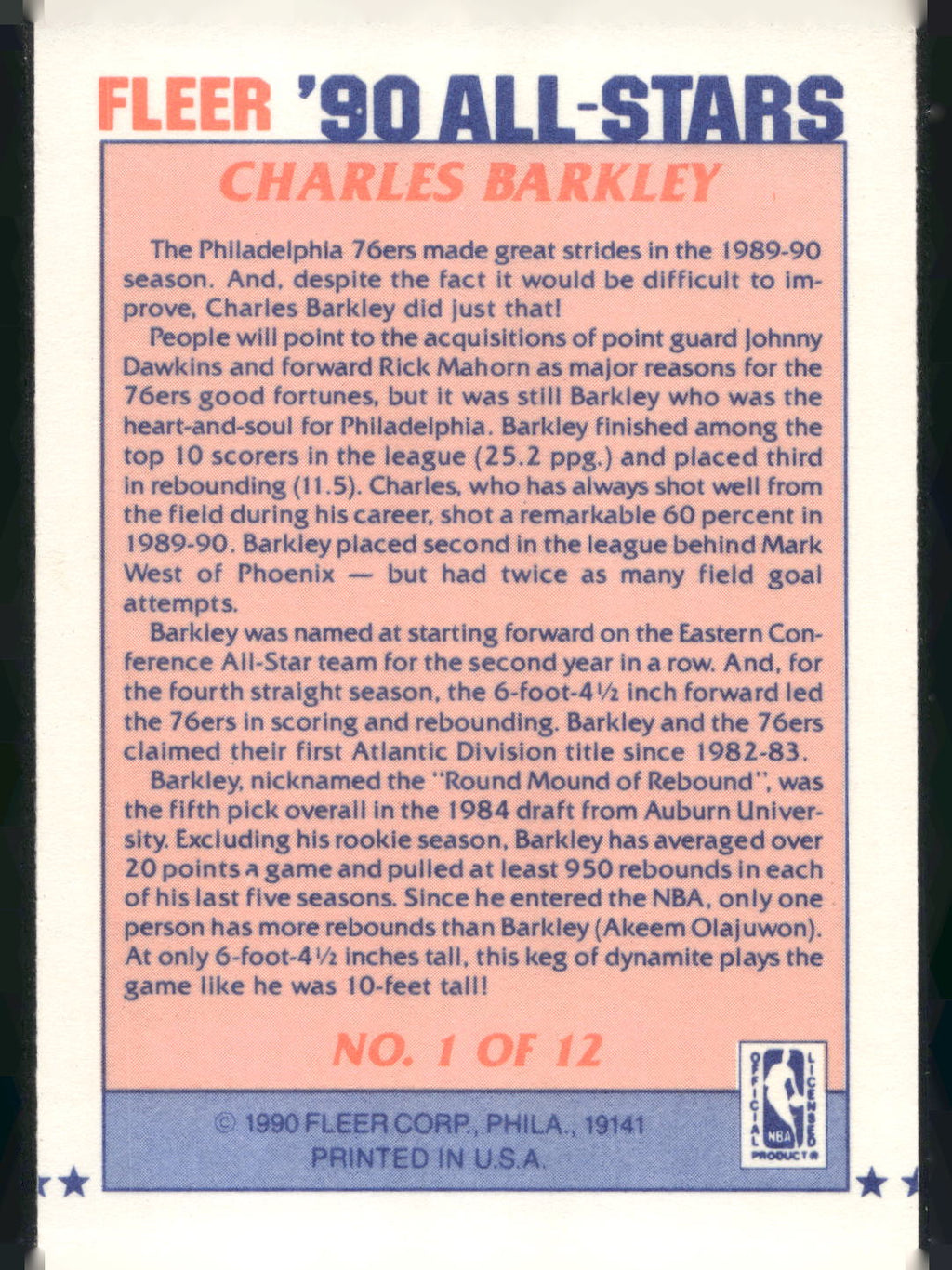1990-91 Fleer #1 Charles Barkley All-Stars