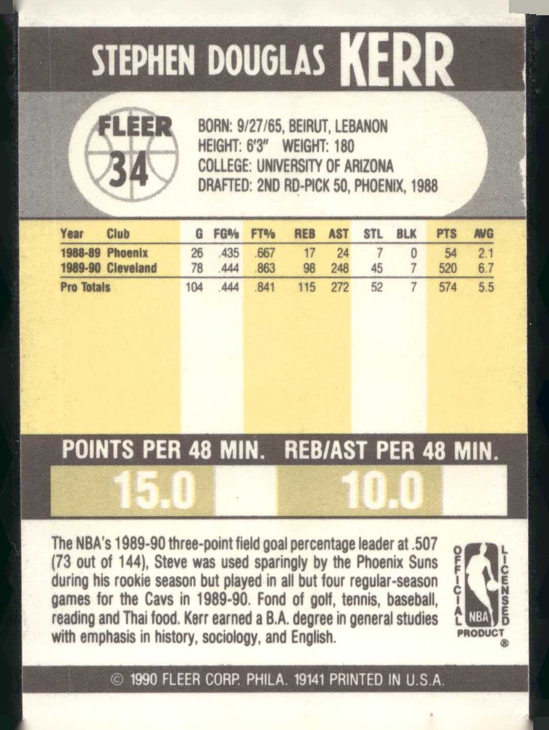 1990-91 Fleer #34 Steve Kerr