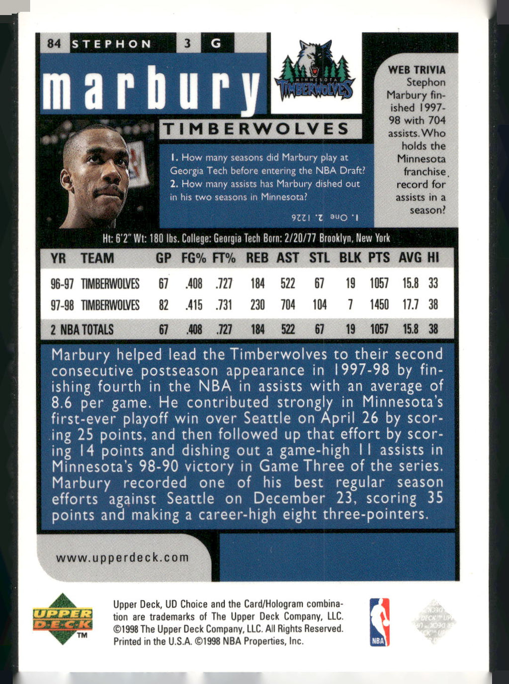 1998-99 UD Choice #84 Stephon Marbury