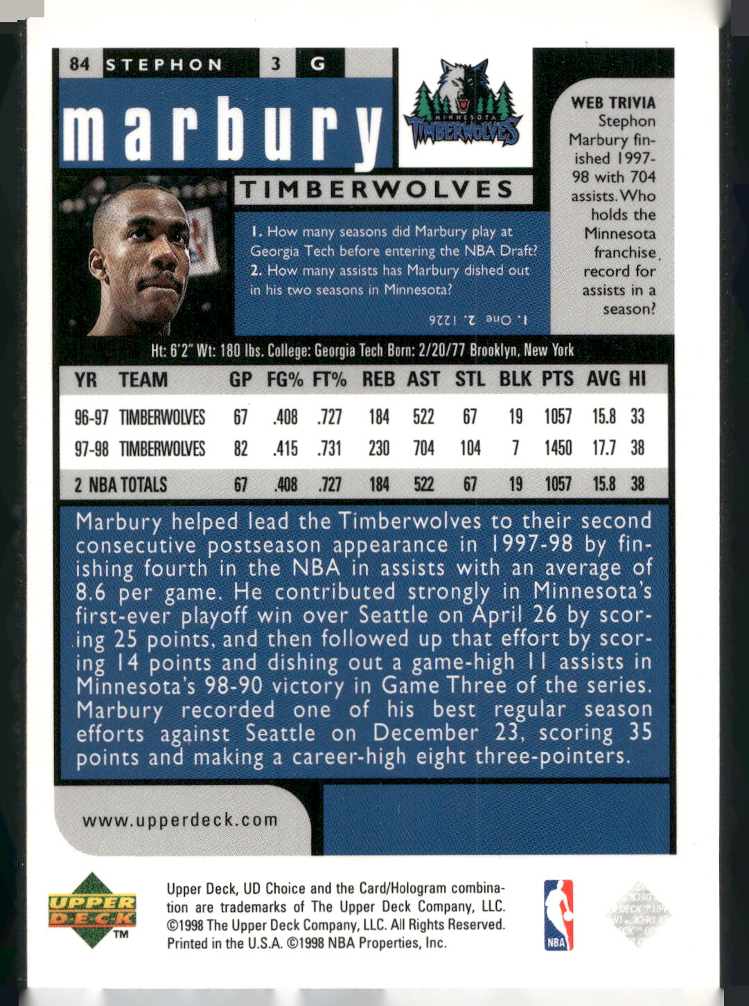 1998-99 UD Choice #84 Stephon Marbury