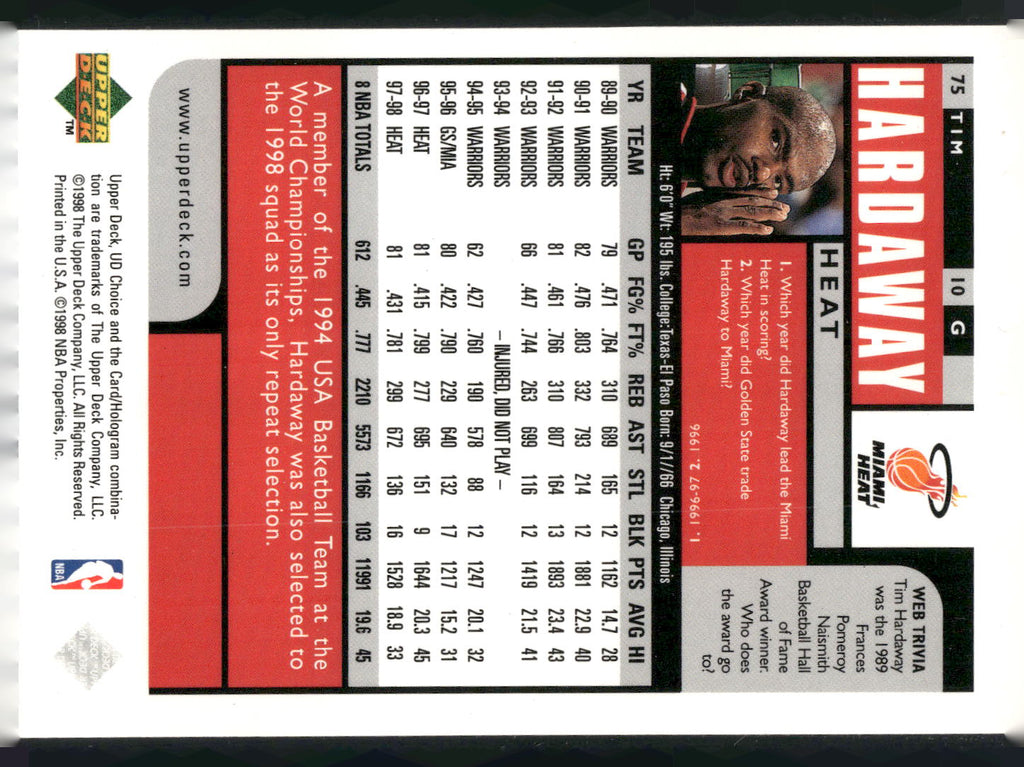 1998-99 UD Choice #75 Tim Hardaway