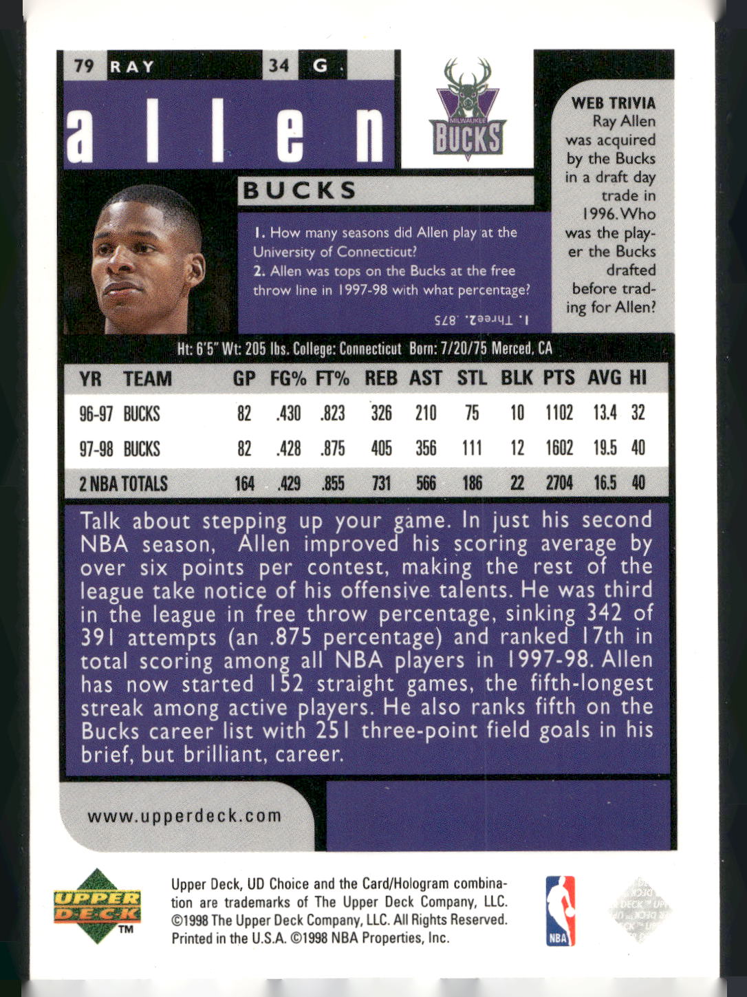1998-99 UD Choice #79 Ray Allen