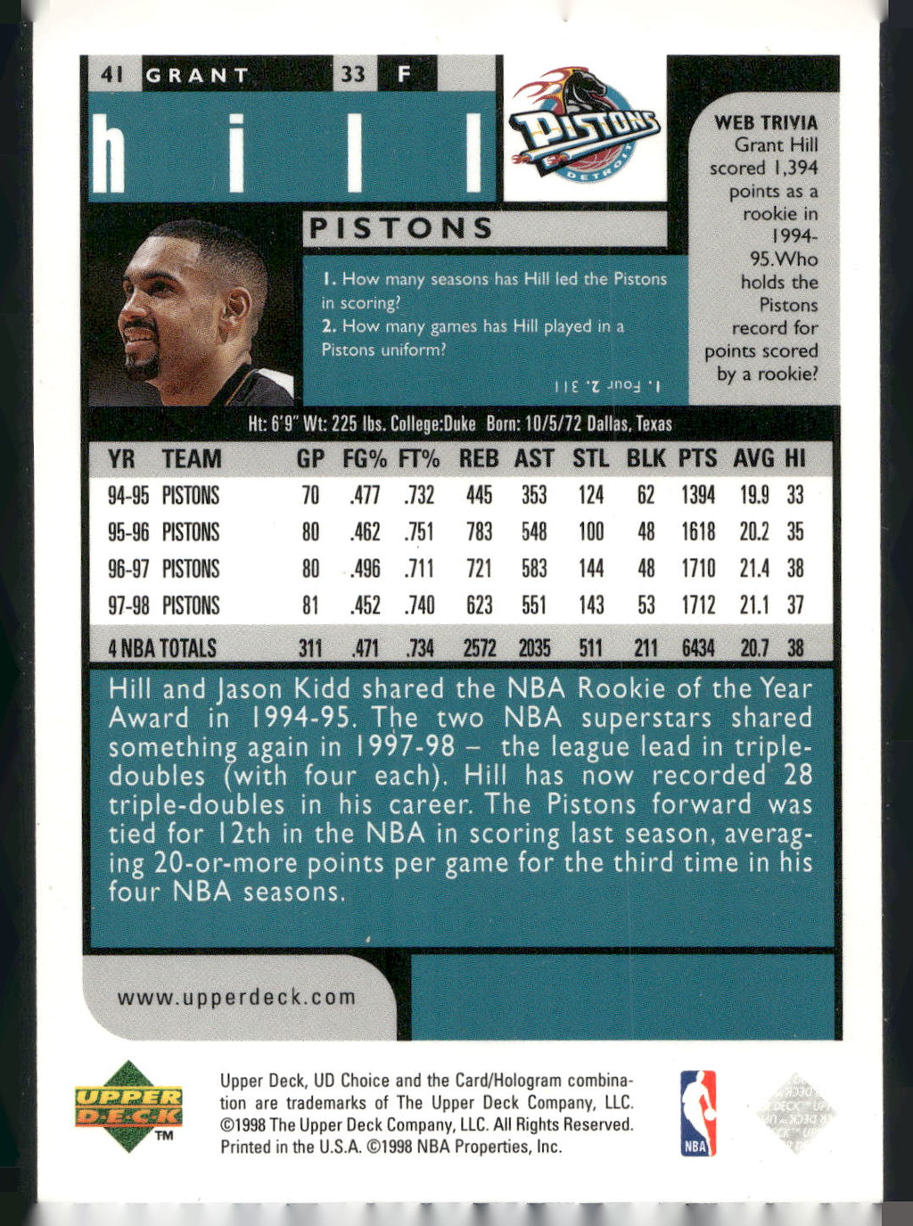 1998-99 UD Choice #41 Grant Hill