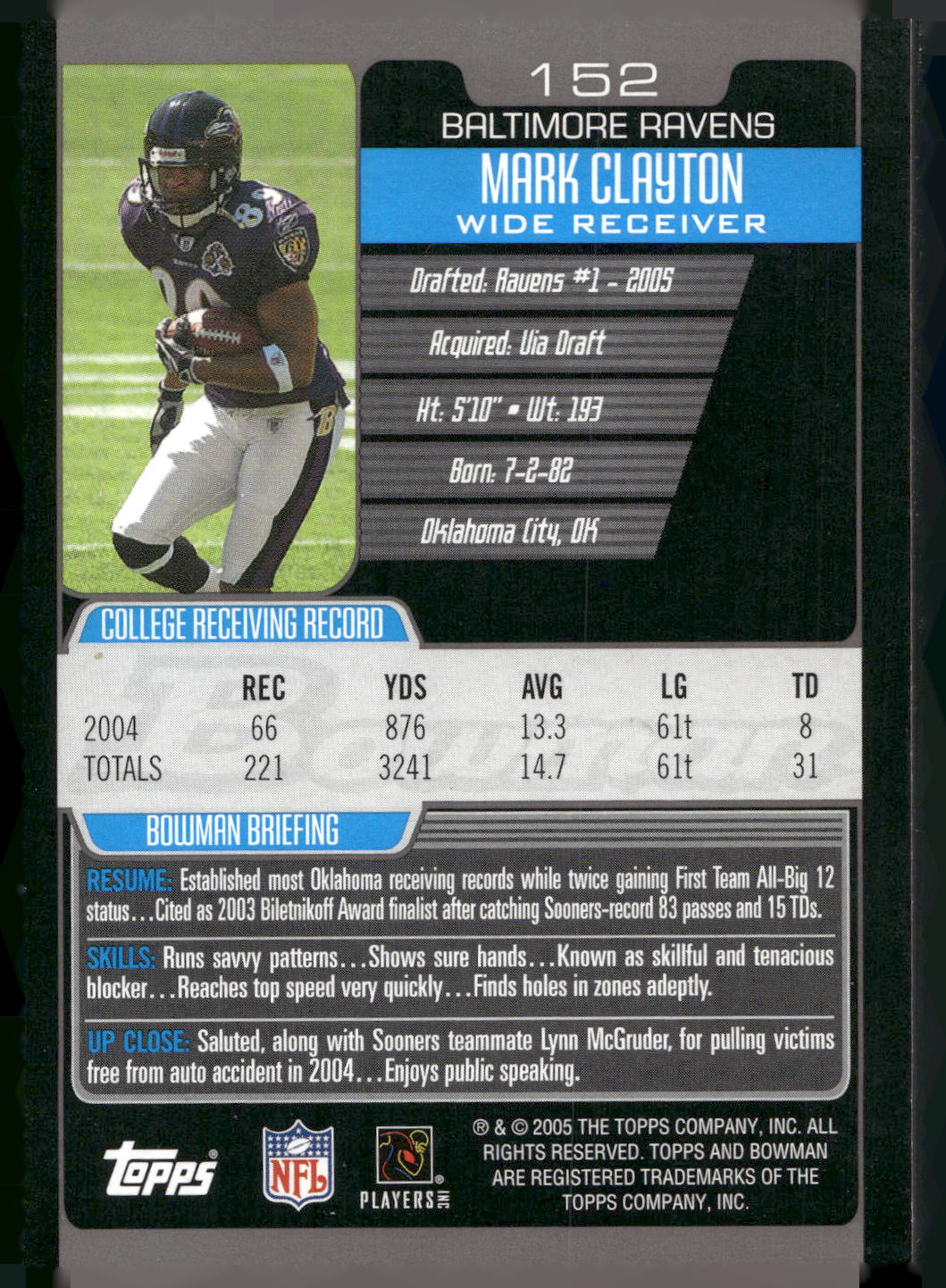 2005 Bowman #152 Mark Clayton