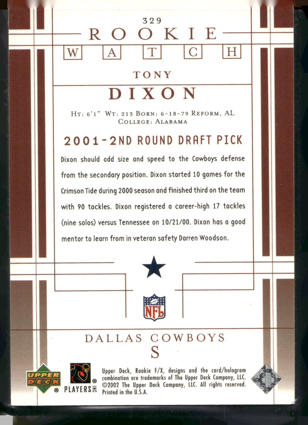 2001 Upper Deck #261 Tony Dixon