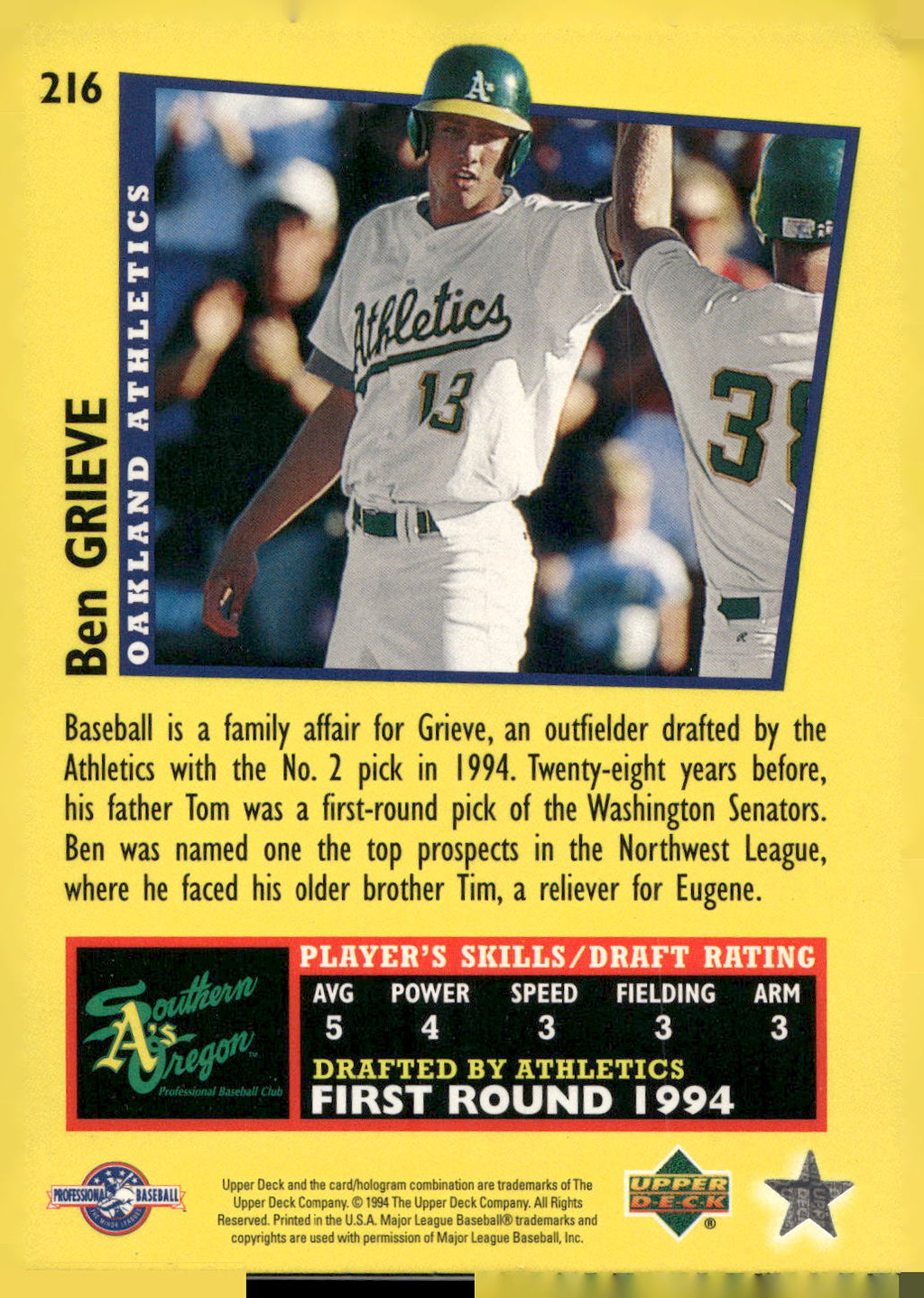 1995 Upper Deck Minor League #216 Ben Grieve Future Stock