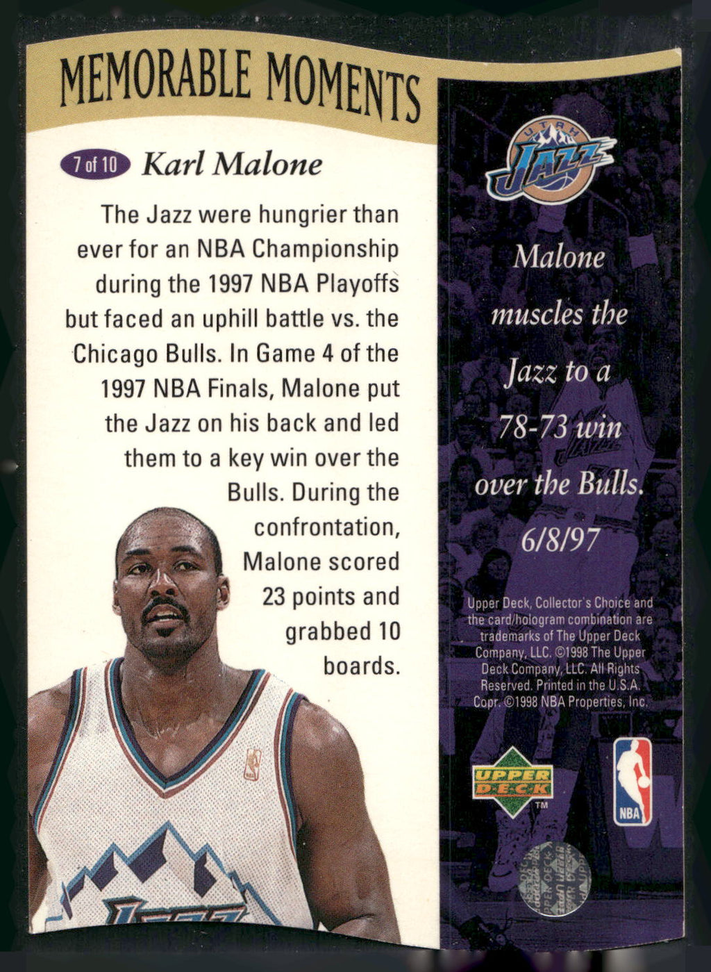 1997-98 Collector's Choice #7 Karl Malone Memorable Moments