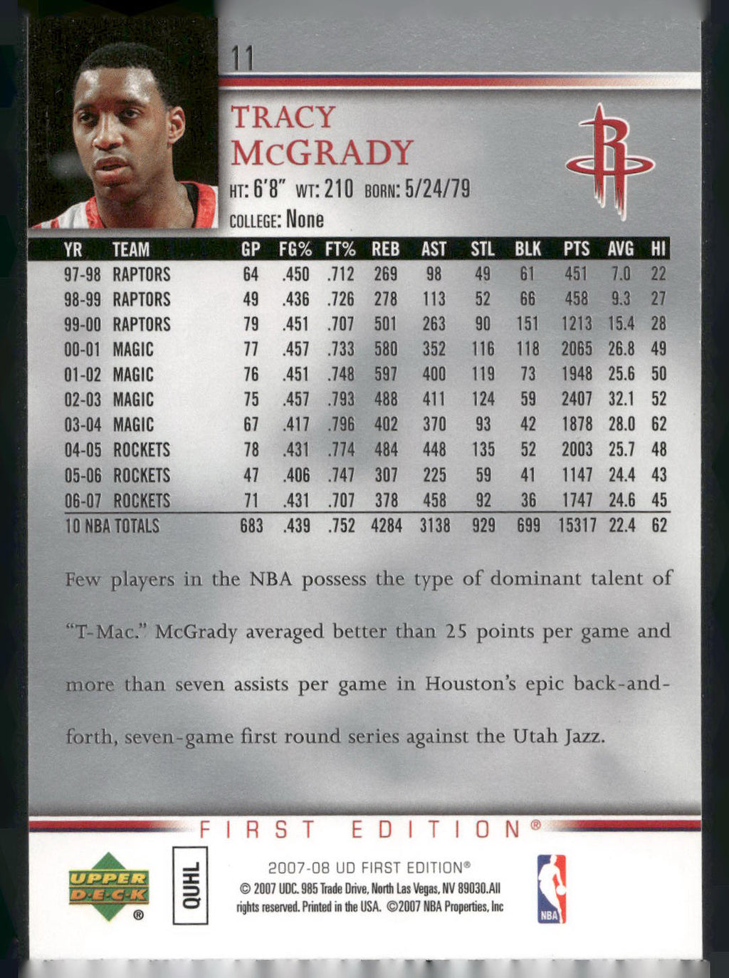 2007-08 Upper Deck First Edition #11 Tracy McGrady
