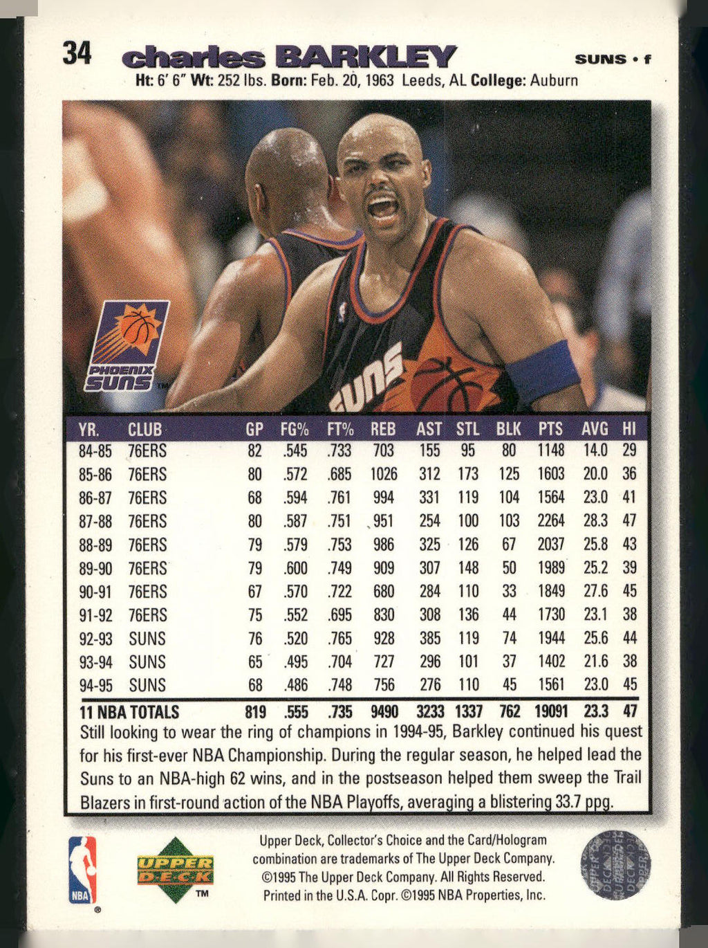 1995-96 Collector's Choice #34 Charles Barkley