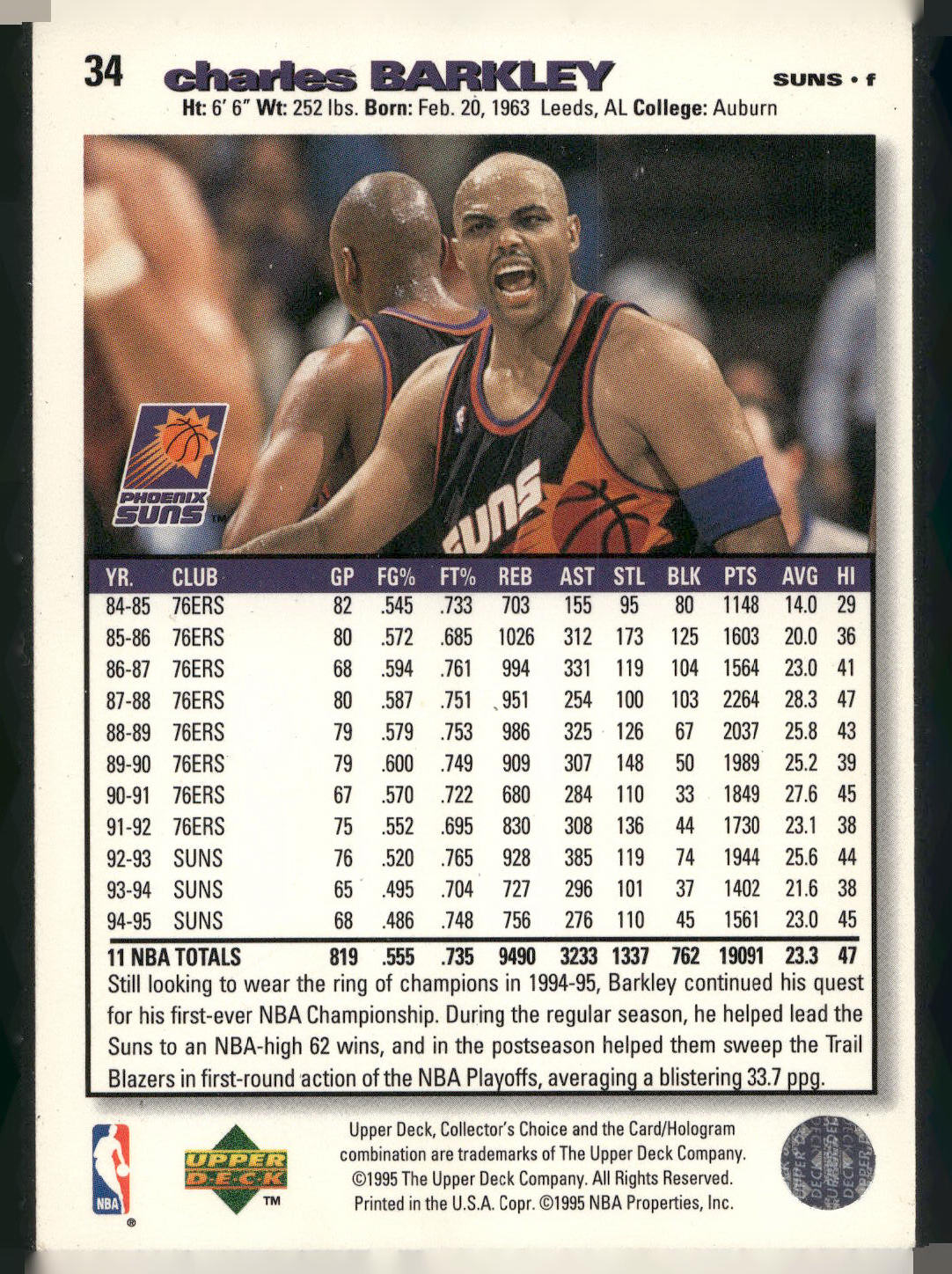 1995-96 Collector's Choice #34 Charles Barkley